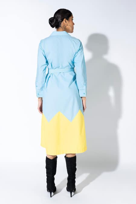 Angsa By Nidhir & Shelly Color Block Midi Shirt Dress 