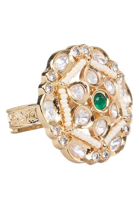 Buy Auraa Trends Gold Plated Imitation Diamonds Floral Kundan Gemstone Ring Online at Aza Fashions Buy_Auraa Trends_Gold Plated Imitation Diamonds Floral Kundan Gemstone Ring_Online_at_Aza_Fashions