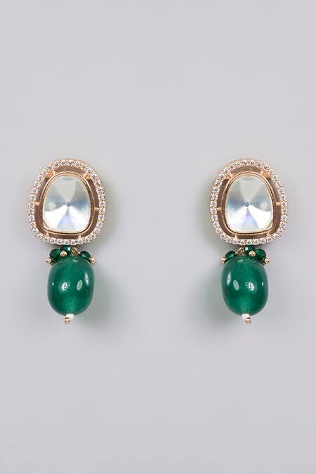 Auraa Trends_Green Stones, Diamonds Kundan Polki And Emerald Necklace Set_Online_at_Aza_Fashions