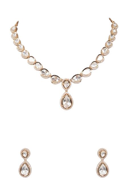Auraa Trends_Gold Plated Stones Kundan Polki And Pearl Necklace Set_Online_at_Aza_Fashions