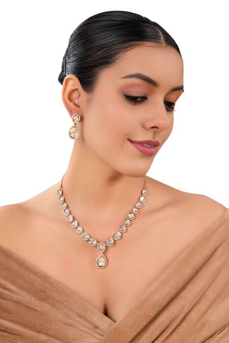 Auraa Trends_Gold Plated Stones Kundan Polki And Pearl Necklace Set_at_Aza_Fashions