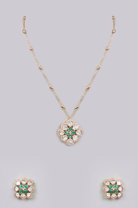 Shop Auraa Trends Gold Plated Crystals, Stones Finish Necklace Set at Aza Fashions Shop_Auraa Trends_Gold Plated Crystals, Stones Finish Necklace Set_at_Aza_Fashions