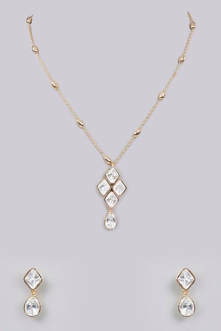 Shop_Auraa Trends_Gold Plated Crystals Finish Pearl Pendant Necklace Set_at_Aza_Fashions
