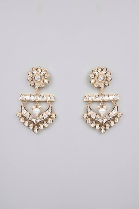 Auraa Trends_Gold Plated Diamonds, Pearls Kundan Polki Necklace And Earring Set_Online_at_Aza_Fashions