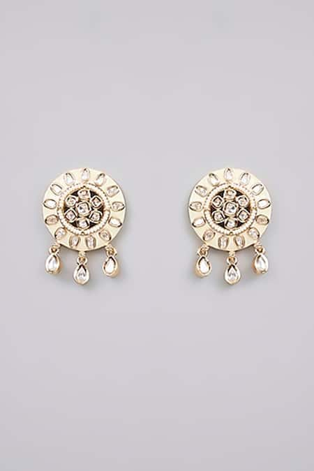 Shop_Auraa Trends_Gold Plated Pearls Kundan Polki Stud Earrings _at_Aza_Fashions
