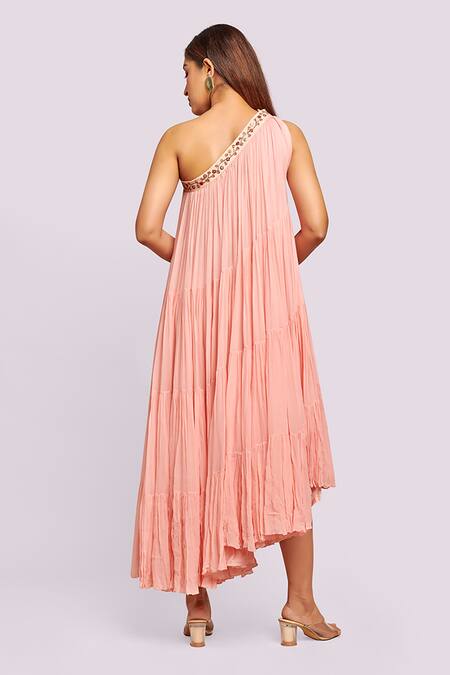 Blue Lotus Design Asymmetric Ruffled Midi Dress 