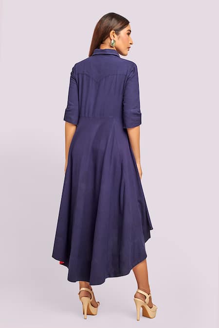 Blue Lotus Design Drape Dress with Contrast Detail 