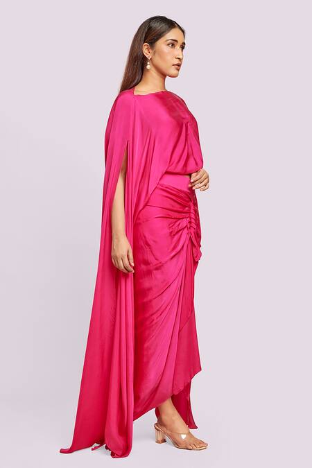 Buy Blue Lotus Design Pink Satin Boat Neck Drape Top And Skirt Set Online at Aza Fashions Buy_Blue Lotus Design_Pink Satin Boat Neck Drape Top And Skirt Set _Online_at_Aza_Fashions