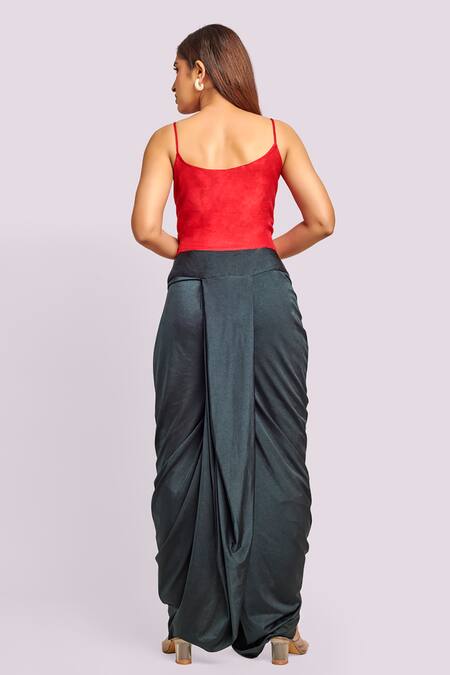 Buy_Blue Lotus Design_Black Collared And Red Dhoti Set With Peplum Jacket _Online_at_Aza_Fashions