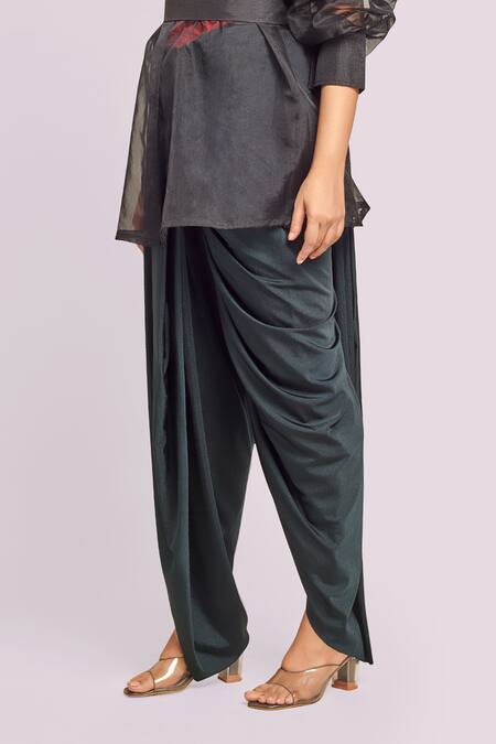 Buy_Blue Lotus Design_Black Collared And Red Dhoti Set With Peplum Jacket 