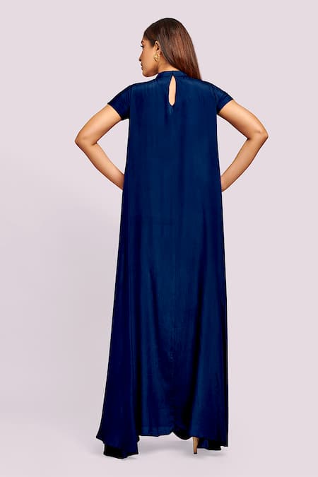 Blue Lotus Design Embroidered Drape Maxi Dress 