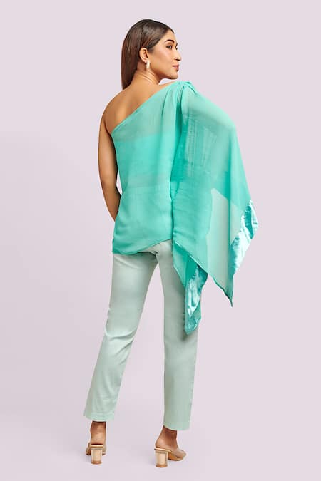 Blue Lotus Design Asymmetrical Kaftan Top & Pant Set 