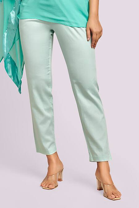 Shop_Blue Lotus Design_Blue Cotton, Georgette One Shoulder Asymmetrical Kaftan Top And Pant Set _Online_at_Aza_Fashions