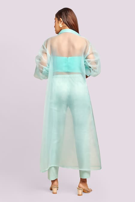 Blue Lotus Design Organza Jacket Kurta Set 