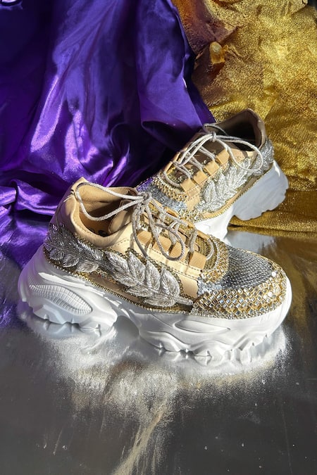 Chal Jooti Gold Royal Silvercrest High Sneakers Online at Aza Fashions Chal Jooti_Gold Royal Silvercrest High Sneakers _Online_at_Aza_Fashions