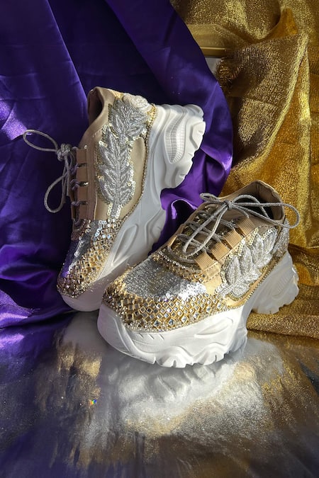Buy Chal Jooti Gold Royal Silvercrest High Sneakers Online at Aza Fashions Buy_Chal Jooti_Gold Royal Silvercrest High Sneakers _Online_at_Aza_Fashions
