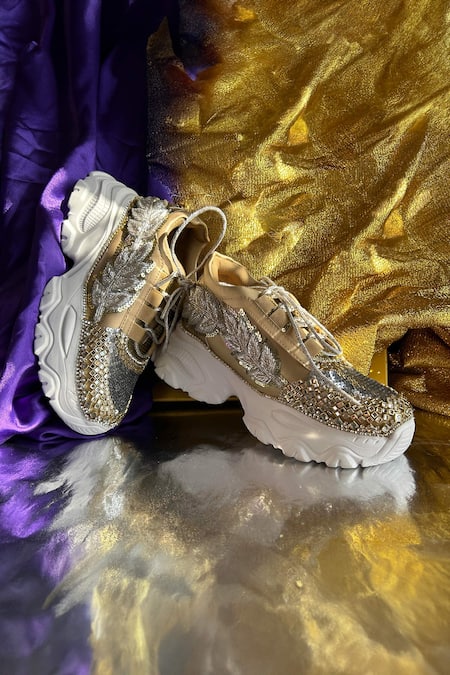 Shop Chal Jooti Gold Royal Silvercrest High Sneakers Online at Aza Fashions Shop_Chal Jooti_Gold Royal Silvercrest High Sneakers _Online_at_Aza_Fashions