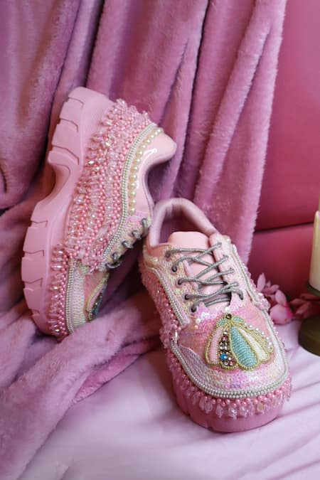Chal Jooti Pink Hand Embroidered Sneakers Online at Aza Fashions Chal Jooti_Pink Hand Embroidered Sneakers _Online_at_Aza_Fashions