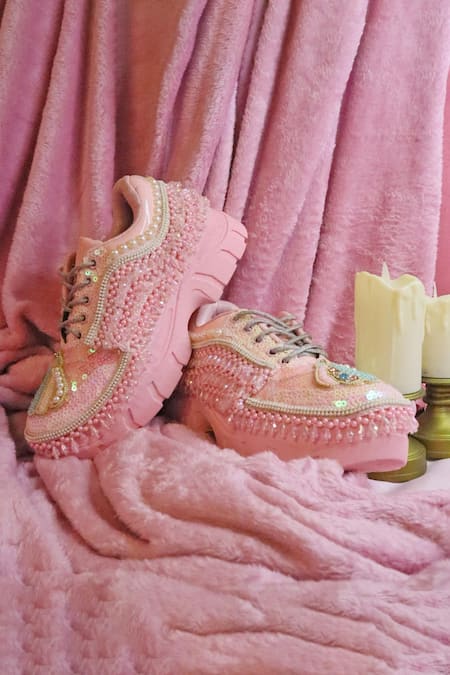 Buy Chal Jooti Pink Hand Embroidered Sneakers Online at Aza Fashions Buy_Chal Jooti_Pink Hand Embroidered Sneakers _Online_at_Aza_Fashions