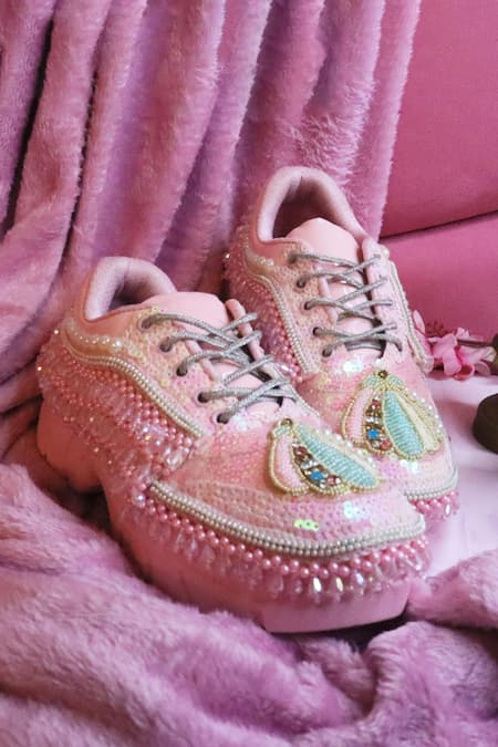 Shop Chal Jooti Pink Hand Embroidered Sneakers Online at Aza Fashions Shop_Chal Jooti_Pink Hand Embroidered Sneakers _Online_at_Aza_Fashions
