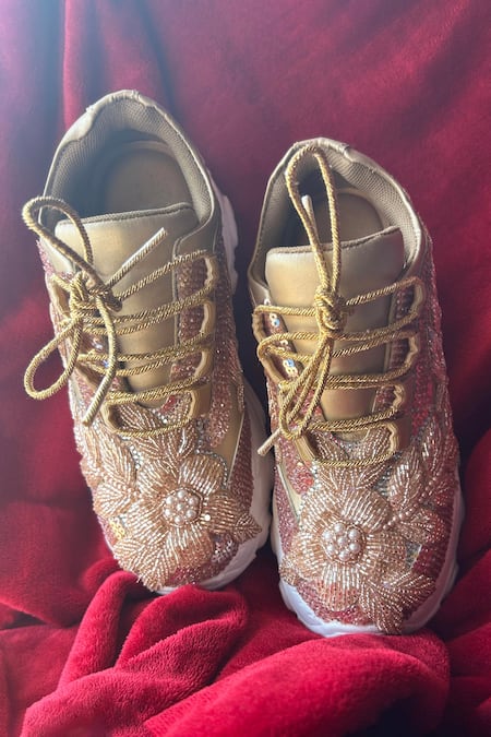 Buy_Chal Jooti_Rose Gold Rosegold Embroidered Designer Sneakers _Online_at_Aza_Fashions