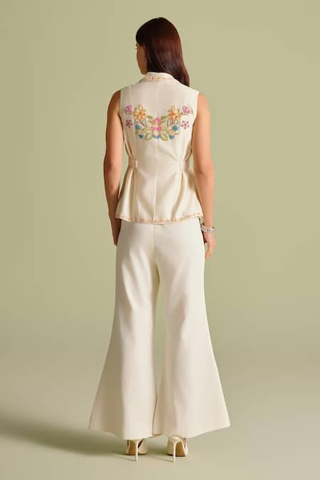 Shop Chandrima Ivory Cut Work Flared Palazzo Pants at Aza Fashions Shop_Chandrima_Ivory Cut Work Flared Palazzo Pants _at_Aza_Fashions