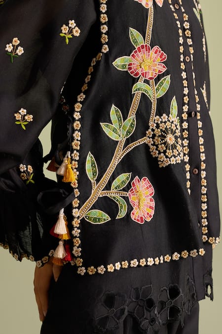 Buy Chandrima Black Embroidery High Neck Floral Layered Shirt Online at Aza Fashions Buy_Chandrima_Black Embroidery High Neck Floral Layered Shirt _Online_at_Aza_Fashions