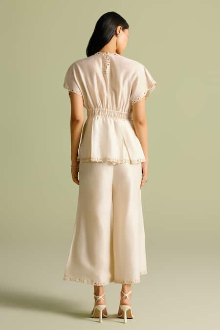 Shop Chandrima Ivory Embroidery Butterfly Mosaic Palazzos at Aza Fashions Shop_Chandrima_Ivory Embroidery Butterfly Mosaic Palazzos _at_Aza_Fashions