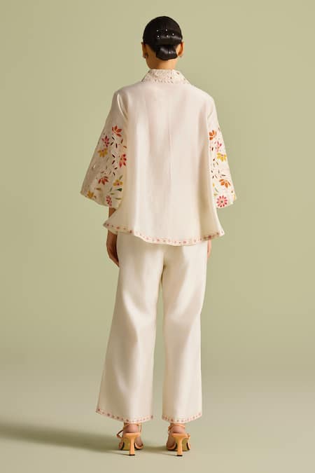 Shop Chandrima Ivory Chanderi Embroidery, Beads Applique Pants at Aza Fashions Shop_Chandrima_Ivory Chanderi Embroidery, Beads Applique Pants _at_Aza_Fashions