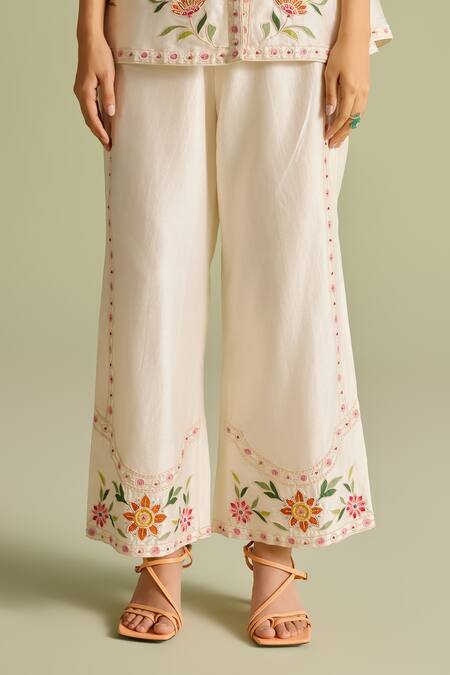 Chandrima Ivory Chanderi Embroidery, Beads Applique Pants Online at Aza Fashions Chandrima_Ivory Chanderi Embroidery, Beads Applique Pants _Online_at_Aza_Fashions