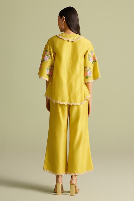 Shop Chandrima Yellow Chanderi Beads, Embroidery Floral Mosaic Palazzo Pants at Aza Fashions Shop_Chandrima_Yellow Chanderi Beads, Embroidery Floral Mosaic Palazzo Pants _at_Aza_Fashions