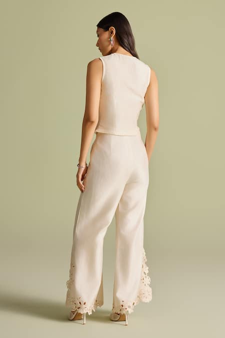 Shop Chandrima Ivory Chanderi V-neck Pleated Crop Top at Aza Fashions Shop_Chandrima_Ivory Chanderi V-neck Pleated Crop Top _at_Aza_Fashions