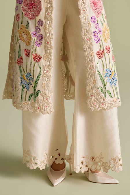 Buy Chandrima Ivory Embroidery V-neck Mosaic Threadwork Long Jacket Online at Aza Fashions Buy_Chandrima_Ivory Embroidery V-neck Mosaic Threadwork Long Jacket _Online_at_Aza_Fashions
