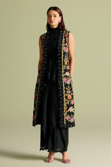 Buy Chandrima Black Chanderi Cutwork Bell Bottom Pants Online at Aza Fashions Buy_Chandrima_Black Chanderi Cutwork Bell Bottom Pants _Online_at_Aza_Fashions