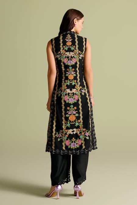 Shop Chandrima Black Chanderi Cutwork Bell Bottom Pants at Aza Fashions Shop_Chandrima_Black Chanderi Cutwork Bell Bottom Pants _at_Aza_Fashions