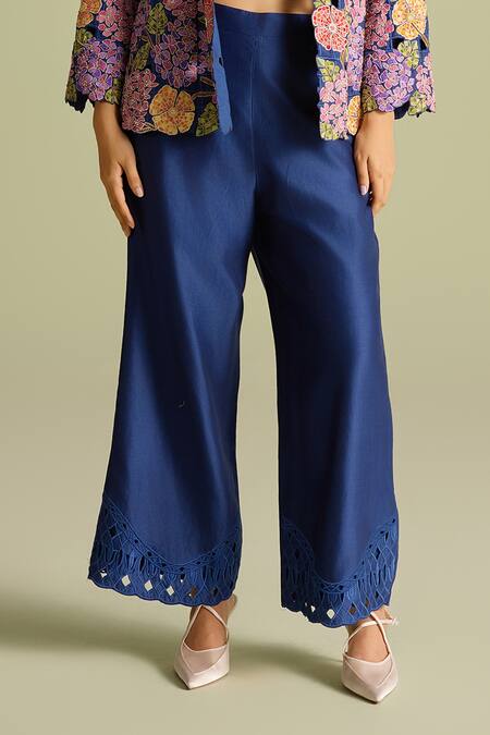 Chandrima Navy Cut Work Tonal Palazzo Pants Online at Aza Fashions Chandrima_Navy Cut Work Tonal Palazzo Pants _Online_at_Aza_Fashions