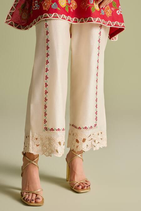 Chandrima_Ivory Embroidery Cutwork Pants _Online_at_Aza_Fashions
