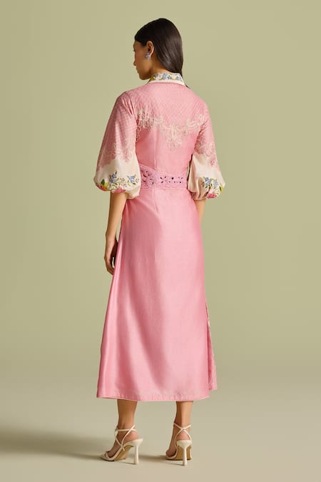 Chandrima Floral Chainstitch Embroidered Midi Dress 