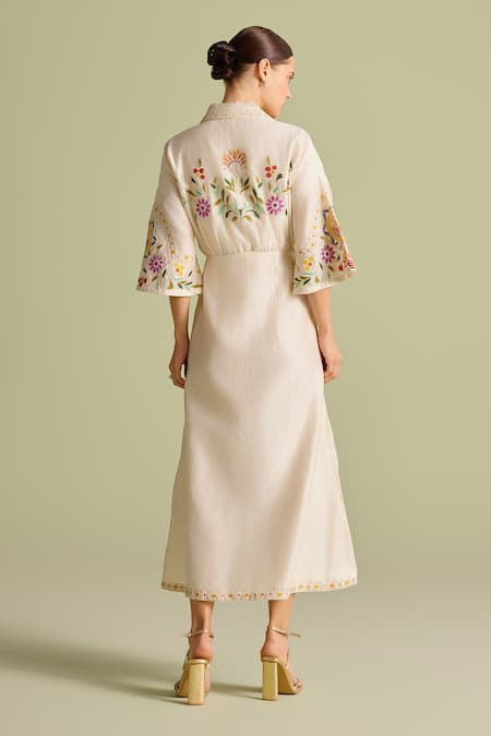 Chandrima Multicolor Applique Chanderi Midi Dress 