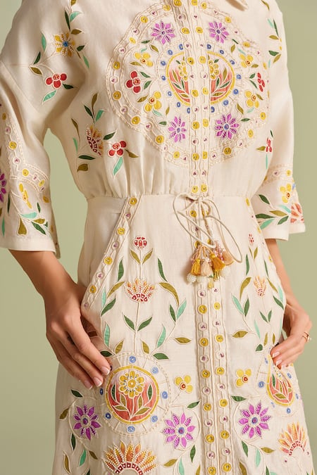 Buy Chandrima Ivory Chanderi Embroidery, Beads Collared Multicolor Applique Midi Dress Online at Aza Fashions Buy_Chandrima_Ivory Chanderi Embroidery, Beads Collared Multicolor Applique Midi Dress _Online_at_Aza_Fashions