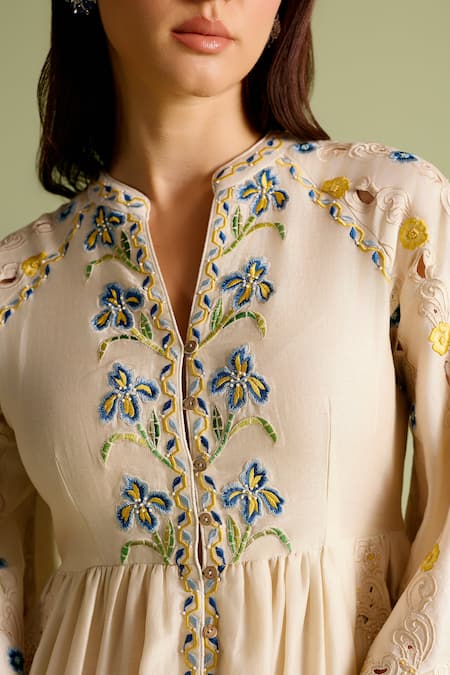 Buy Chandrima Ivory Embroidery Round Neck Mosaic Threadwork Midi Dress Online at Aza Fashions Buy_Chandrima_Ivory Embroidery Round Neck Mosaic Threadwork Midi Dress _Online_at_Aza_Fashions