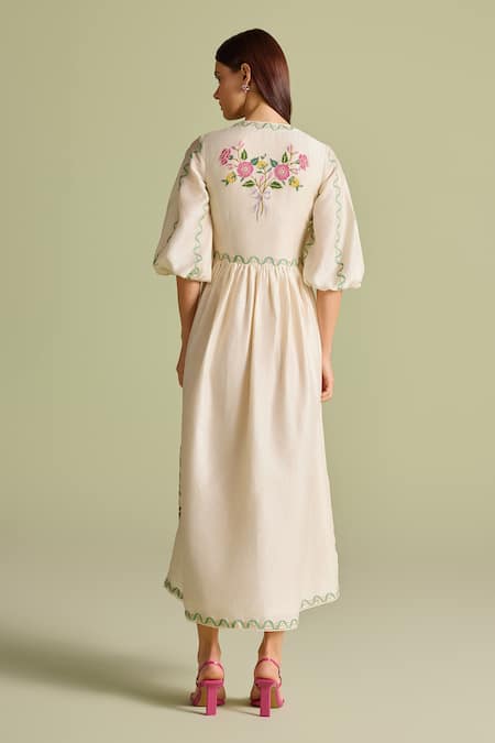 Chandrima Floral Vines Chanderi Midi Dress 