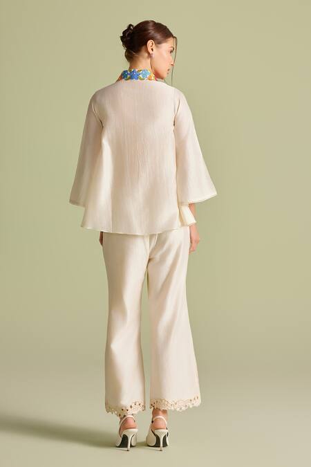 Shop_Chandrima_Ivory Chanderi Embroidery Floral Applique Pants _at_Aza_Fashions