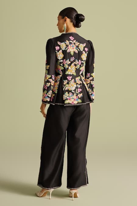 Shop_Chandrima_Black Beads Flared Beadwork Palazzos _at_Aza_Fashions