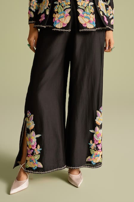 Chandrima_Black Beads Flared Beadwork Palazzos _Online_at_Aza_Fashions