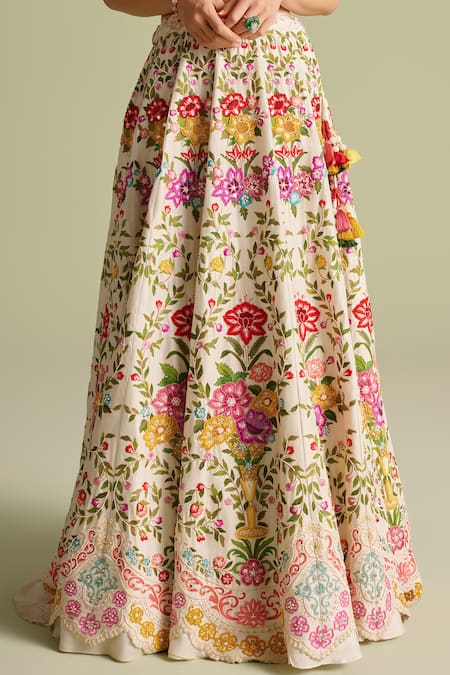 Chandrima Ivory Tassels, Embroidery Floral Threadwork Lehenga Skirt Online at Aza Fashions Chandrima_Ivory Tassels, Embroidery Floral Threadwork Lehenga Skirt _Online_at_Aza_Fashions