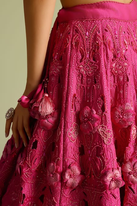 Buy Chandrima Fuchsia Silk, Cotton Applique, Cut Work, Sequins Cutwork 3d Lehenga Online at Aza Fashions Buy_Chandrima_Fuchsia Silk, Cotton Applique, Cut Work, Sequins Cutwork 3d Lehenga _Online_at_Aza_Fashions