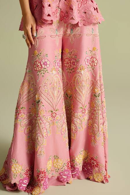 Buy_Chandrima_Pink Embroidery Sharara Pants _Online_at_Aza_Fashions