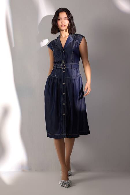 Label Deepika Nagpal Blue Denim Collared Midi Dress Online at Aza Fashions Label Deepika Nagpal_Blue Denim Collared Midi Dress _Online_at_Aza_Fashions