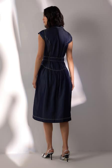 Shop Label Deepika Nagpal Blue Denim Collared Midi Dress at Aza Fashions Shop_Label Deepika Nagpal_Blue Denim Collared Midi Dress _at_Aza_Fashions
